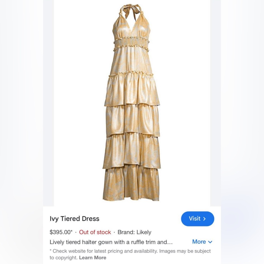 Likely Gold Tiered Halter Dress